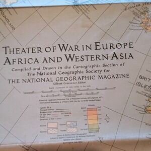 Vintage 1942 National Geographic Map Theater of War Europe Africa Western Asia